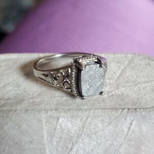 Marvelous Meteorite Cabochon Ring Platinum over Sterling Silver